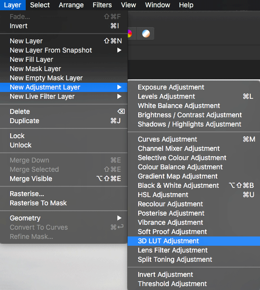 New 3D LUT Adjustment Layer