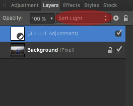Change Blending Mode of the 3D LUT Adjustment Layer
