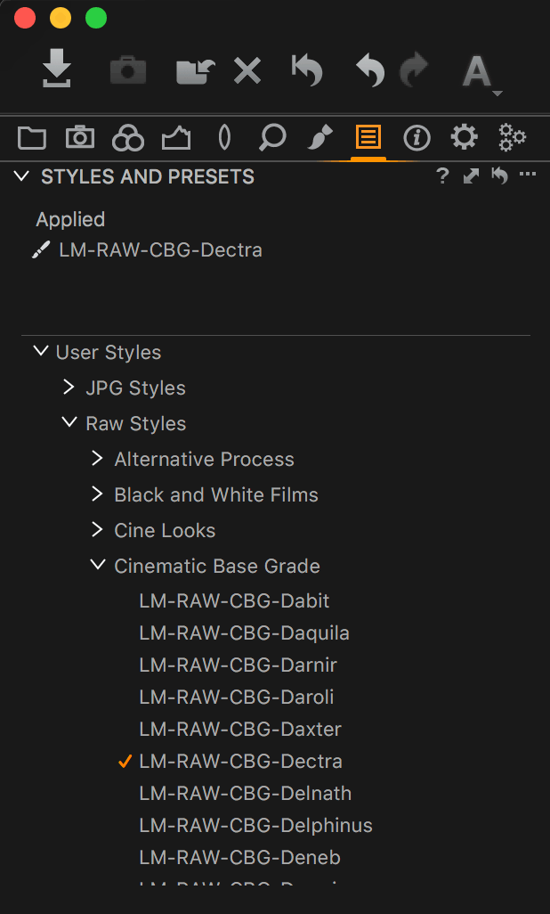 styles or presets for capture one